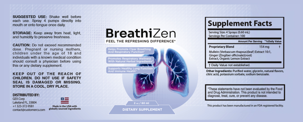 BreathiZen supplement label